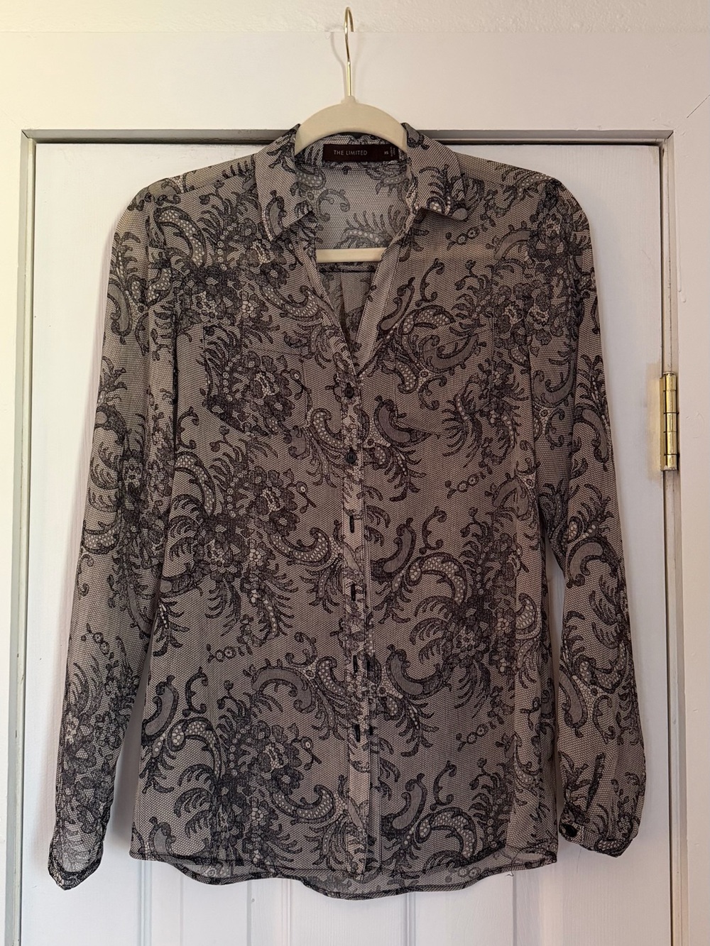 The Limited Sheer Paisley Button Down Blouse Y2K Brown Black